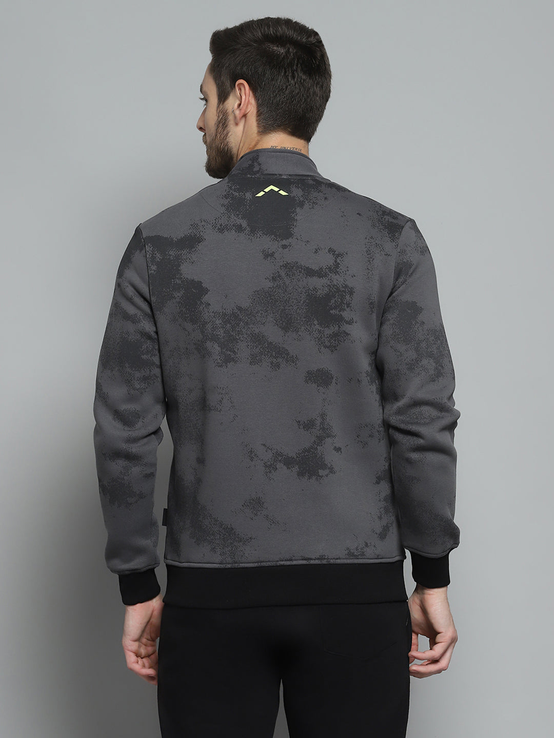 Rock.it Men Grey Printed Mock Neck Full Sleeve Sweatshirt