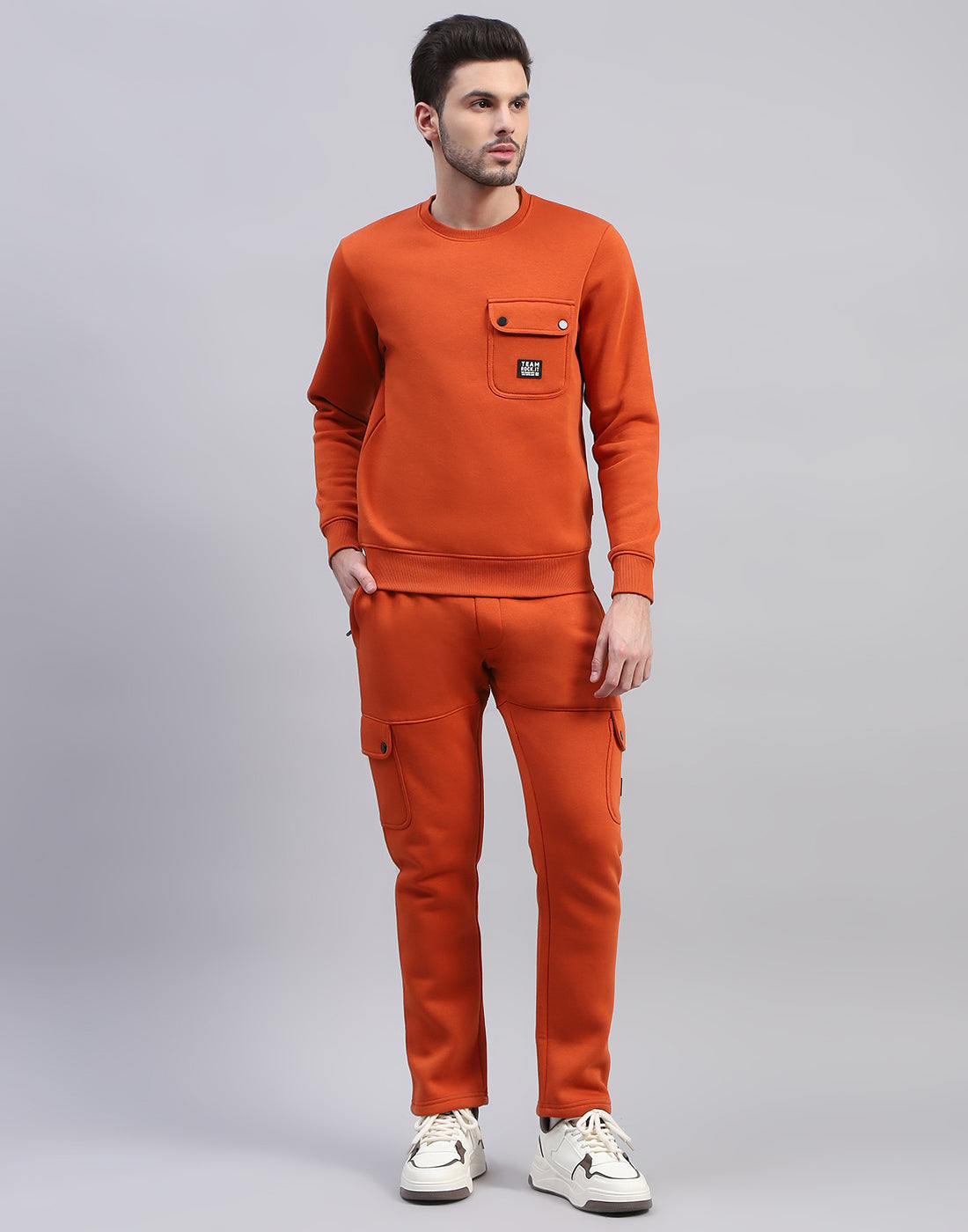 Rock.it Men Orange Solid Round Neck Full Sleeve Tracksuit