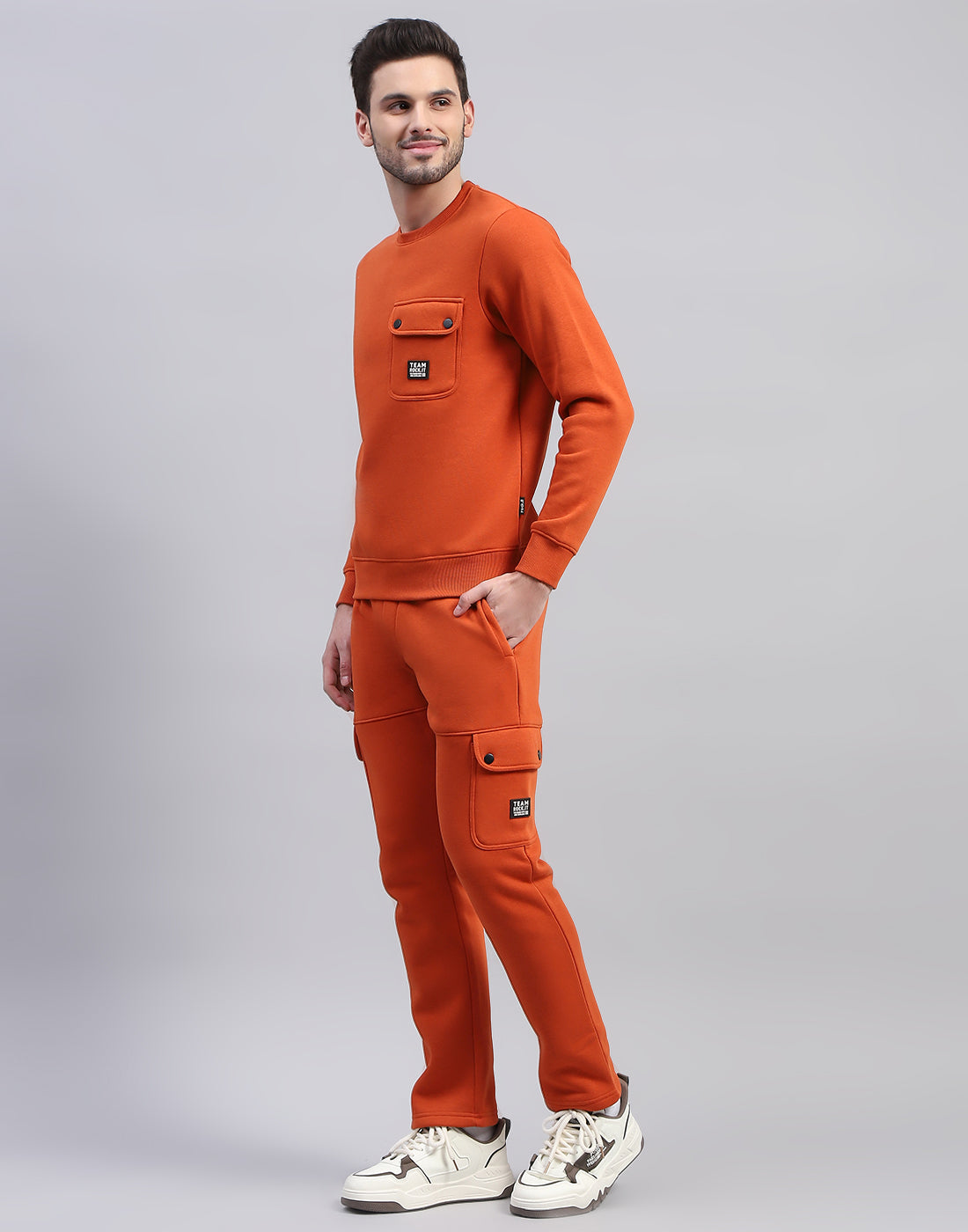 Rock.it Men Orange Solid Round Neck Full Sleeve Tracksuit