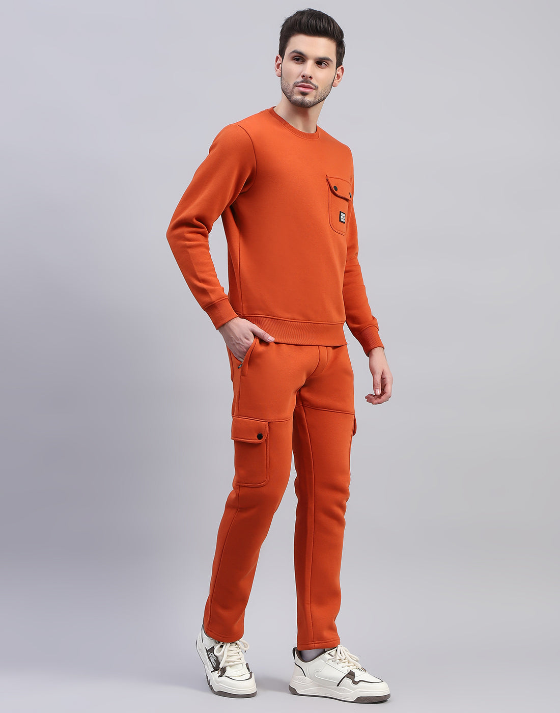 Rock.it Men Orange Solid Round Neck Full Sleeve Tracksuit