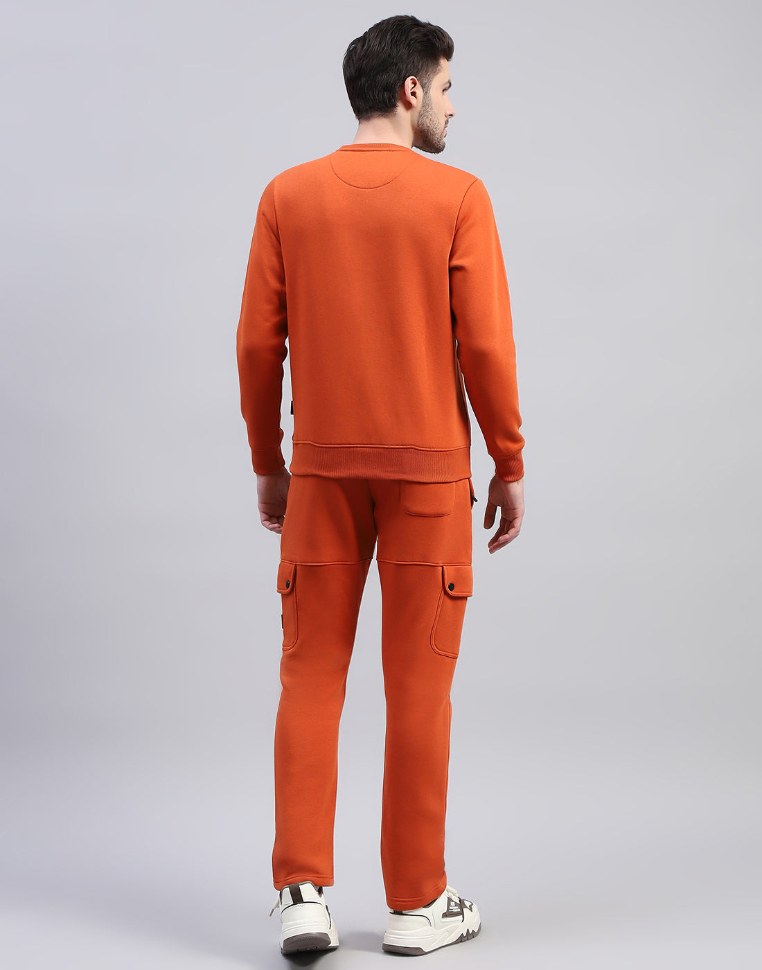 Rock.it Men Orange Solid Round Neck Full Sleeve Tracksuit
