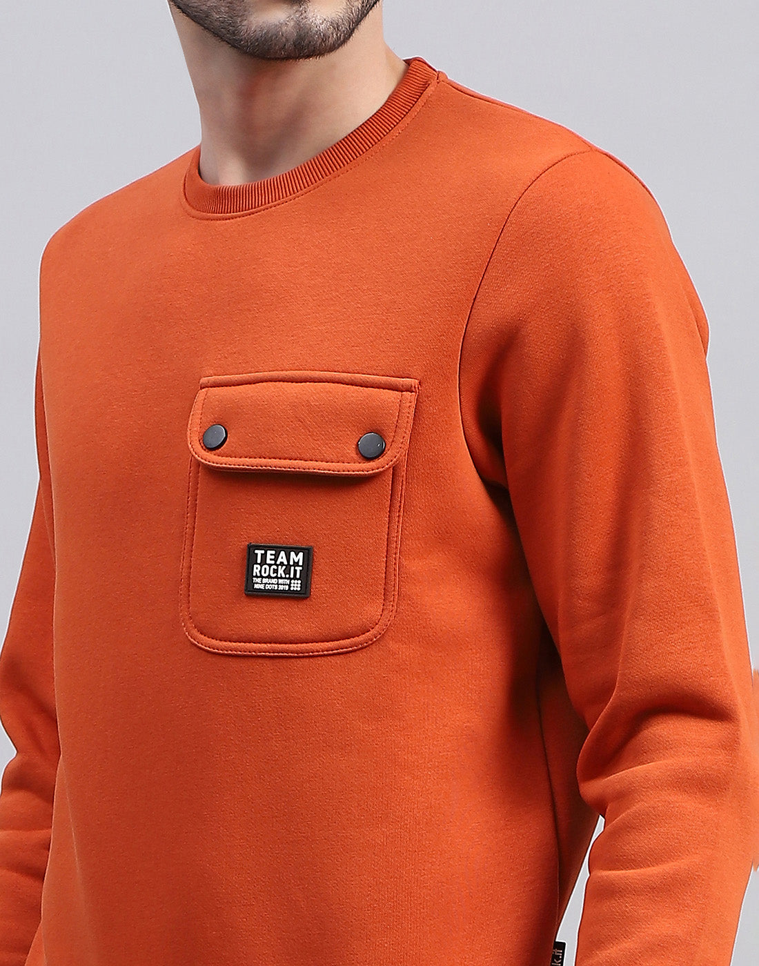Rock.it Men Orange Solid Round Neck Full Sleeve Tracksuit