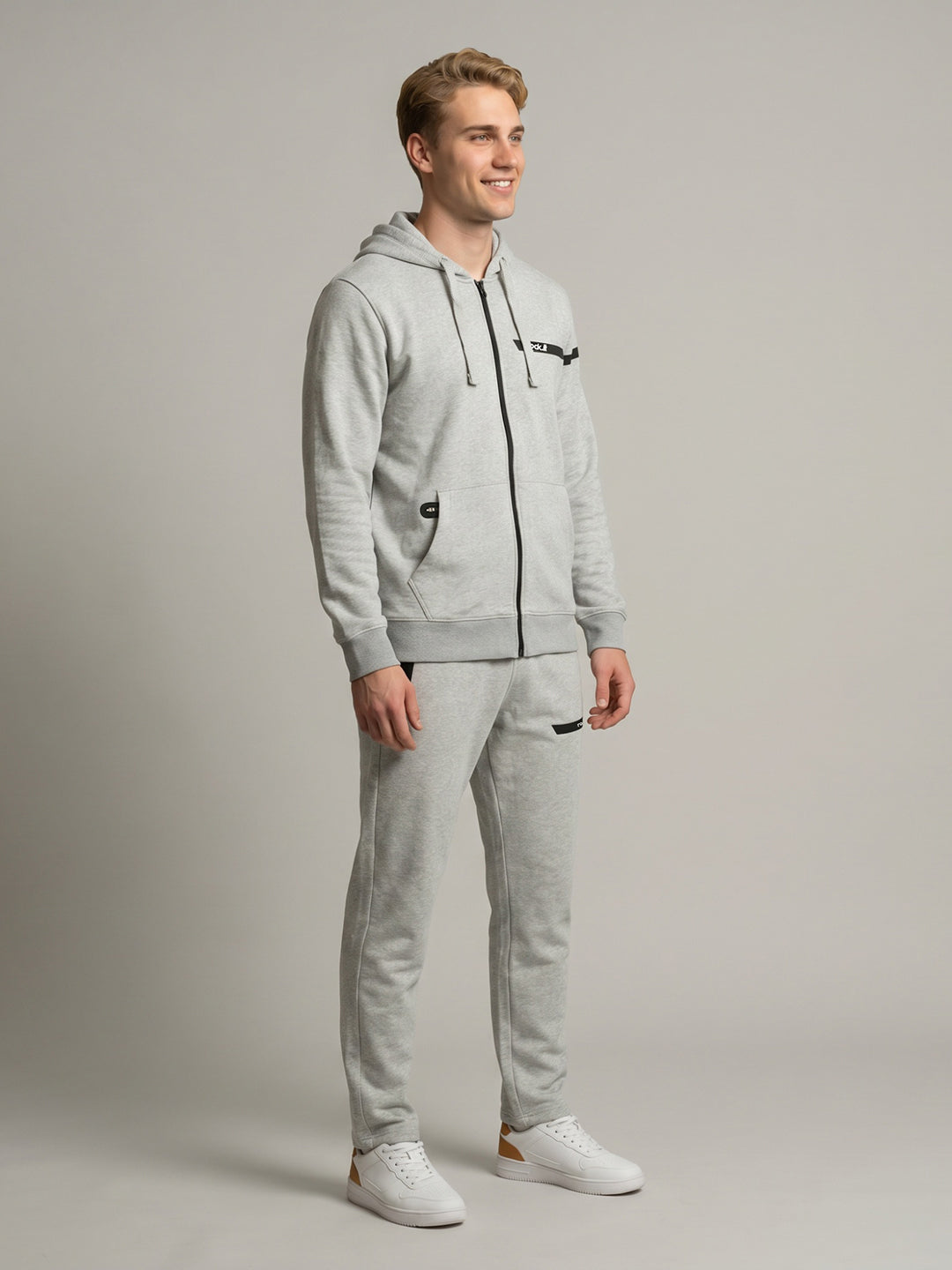 Rock.it Men Grey Solid Round Neck Full Sleeve Winter Tracksuit