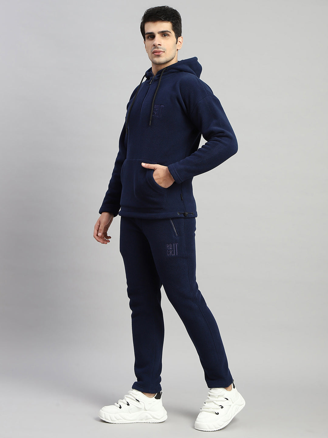 Rock.it Men Navy Blue Solid Round Neck Full Sleeve Winter Tracksuit