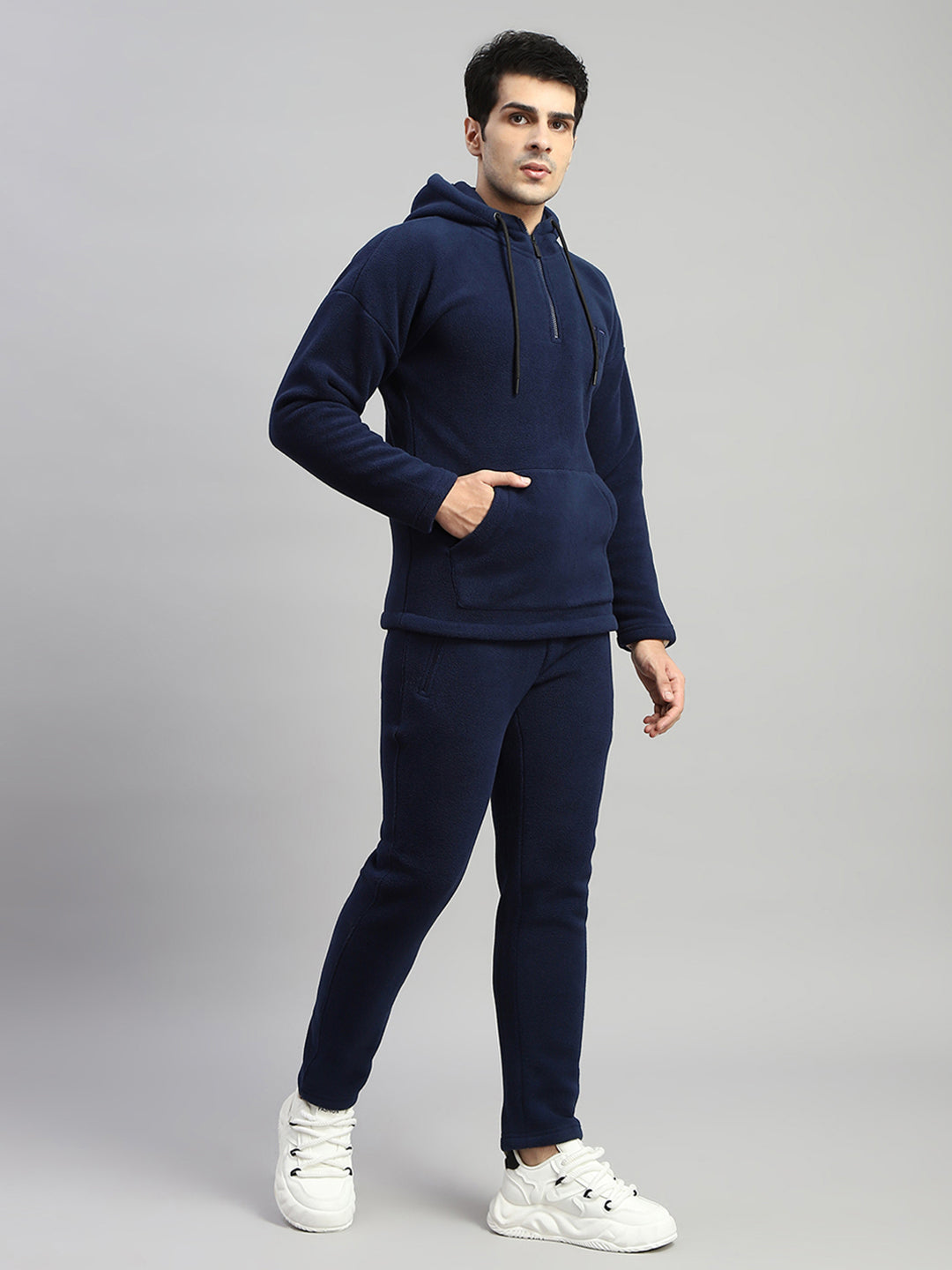 Rock.it Men Navy Blue Solid Round Neck Full Sleeve Winter Tracksuit