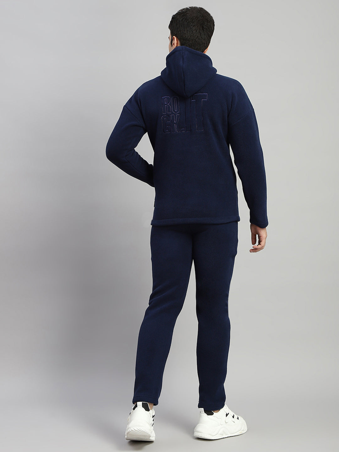 Rock.it Men Navy Blue Solid Round Neck Full Sleeve Winter Tracksuit