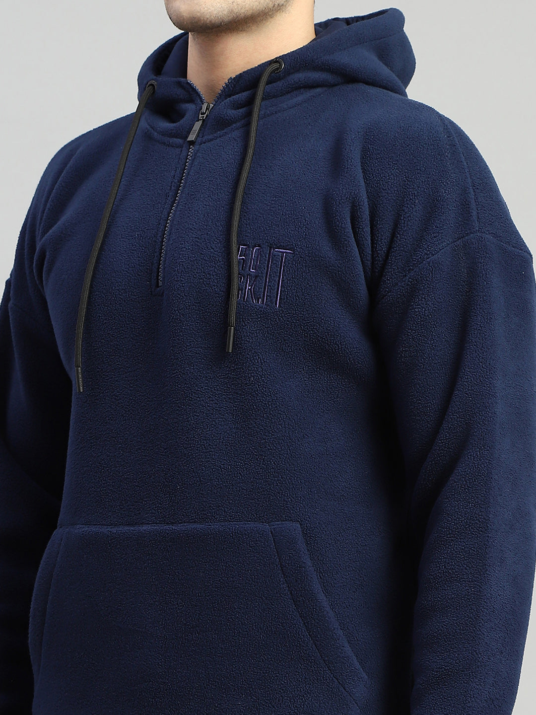 Rock.it Men Navy Blue Solid Round Neck Full Sleeve Winter Tracksuit