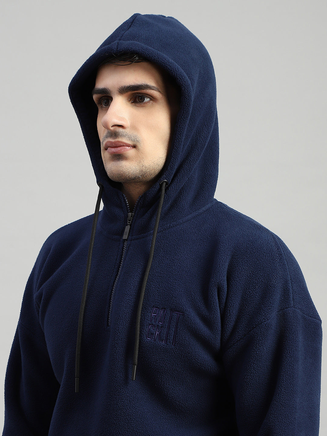 Rock.it Men Navy Blue Solid Round Neck Full Sleeve Winter Tracksuit