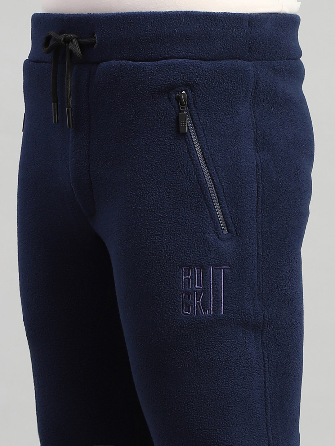 Rock.it Men Navy Blue Solid Round Neck Full Sleeve Winter Tracksuit