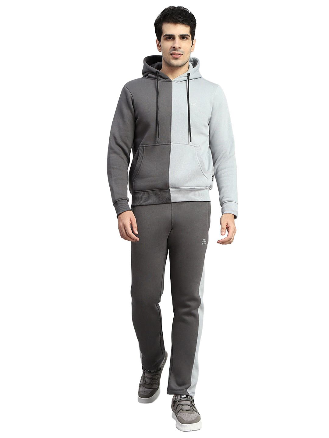 Rock.it Men Charcoal Colourblocked Round Neck Full Sleeve Winter Tracksuit