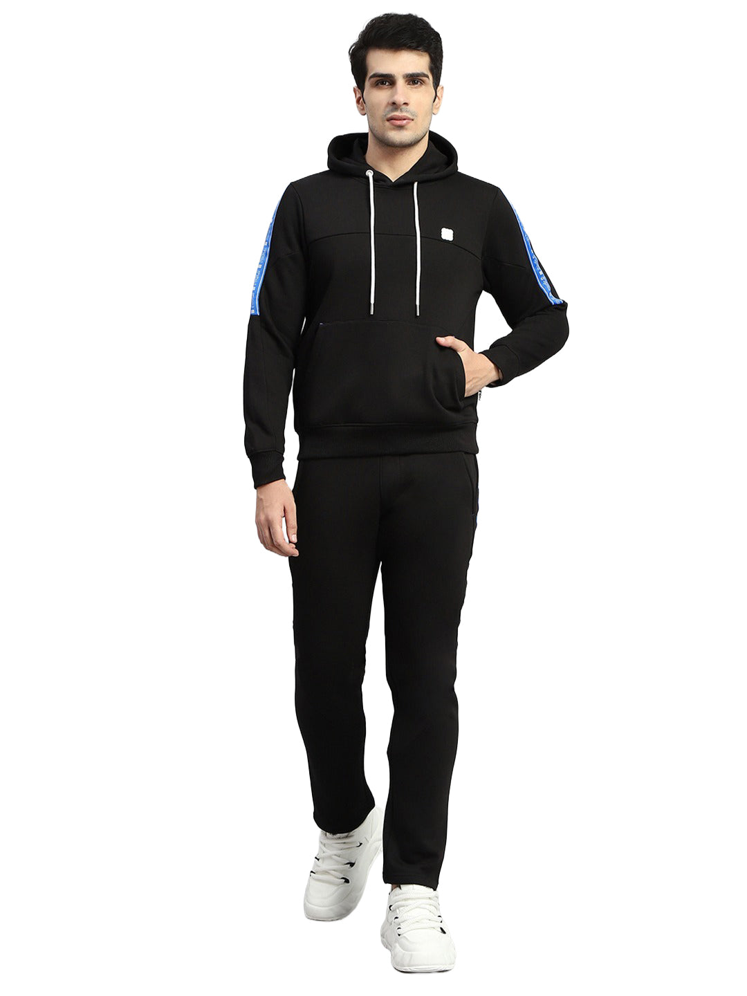 Rock.it Men Black Solid Round Neck Full Sleeve Winter Tracksuit