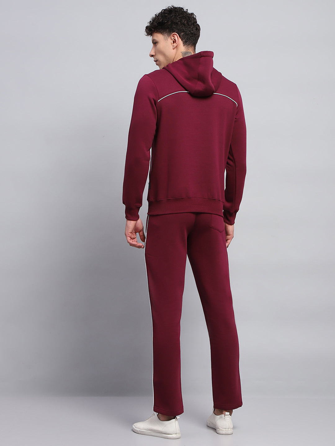 Rock.it Men Maroon Printed Round Neck Full Sleeve Winter Tracksuit