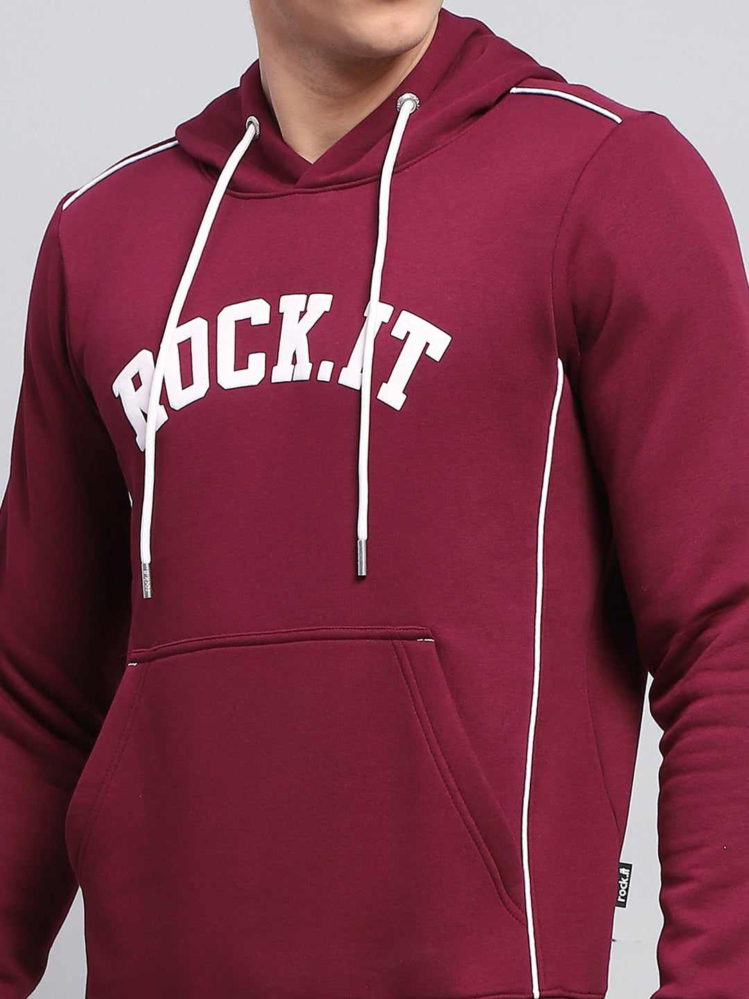 Rock.it Men Maroon Printed Round Neck Full Sleeve Winter Tracksuit