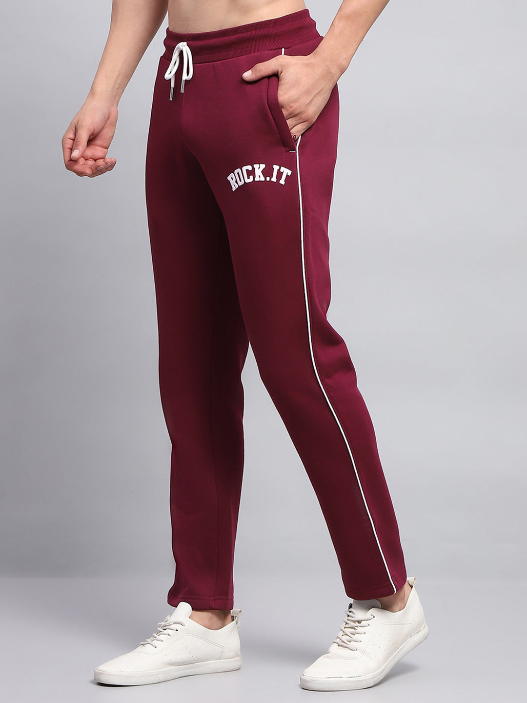 Rock.it Men Maroon Printed Round Neck Full Sleeve Winter Tracksuit