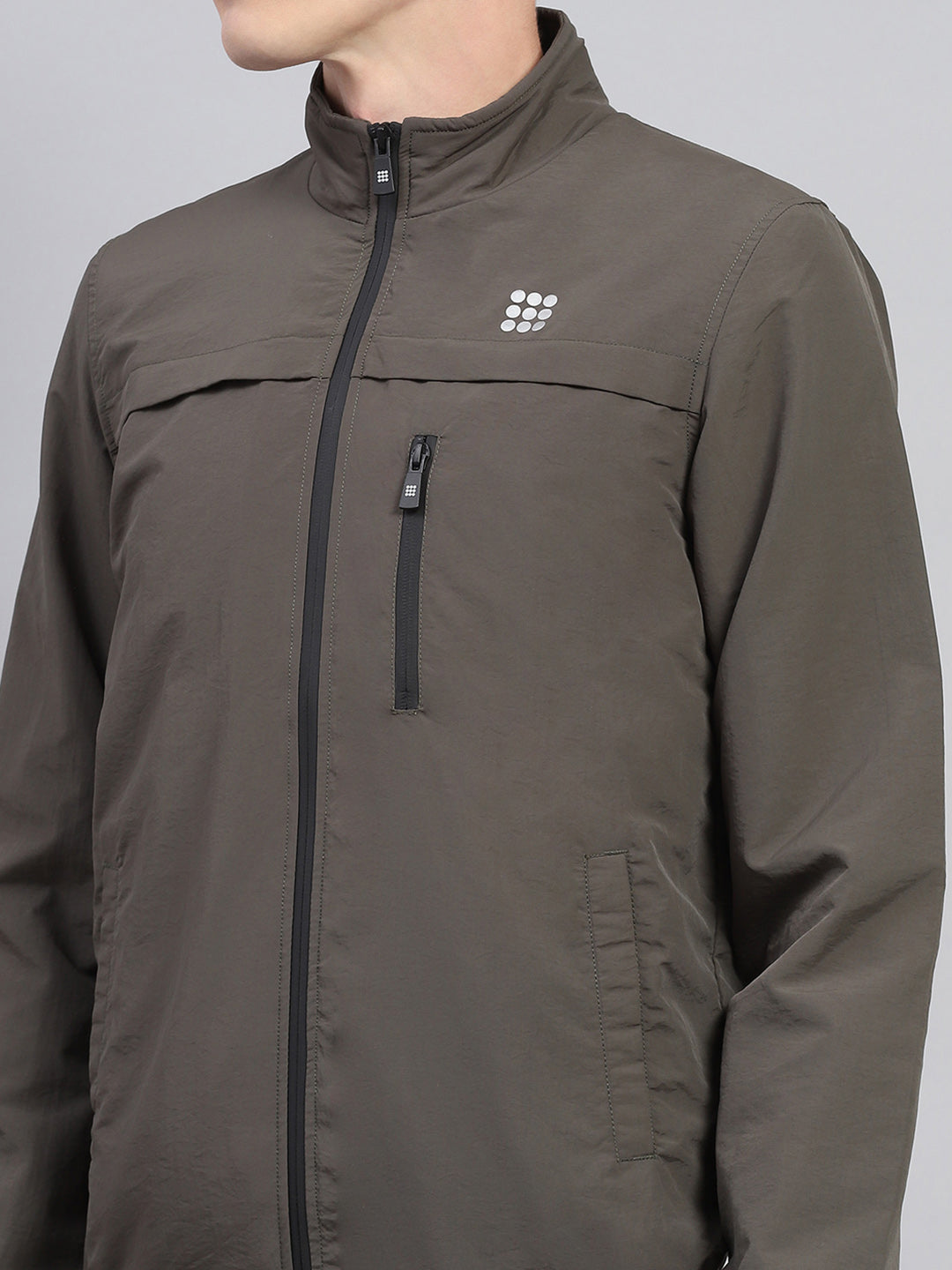 Rock.it Men Olive Solid Mock Neck Full Sleeve Jacket