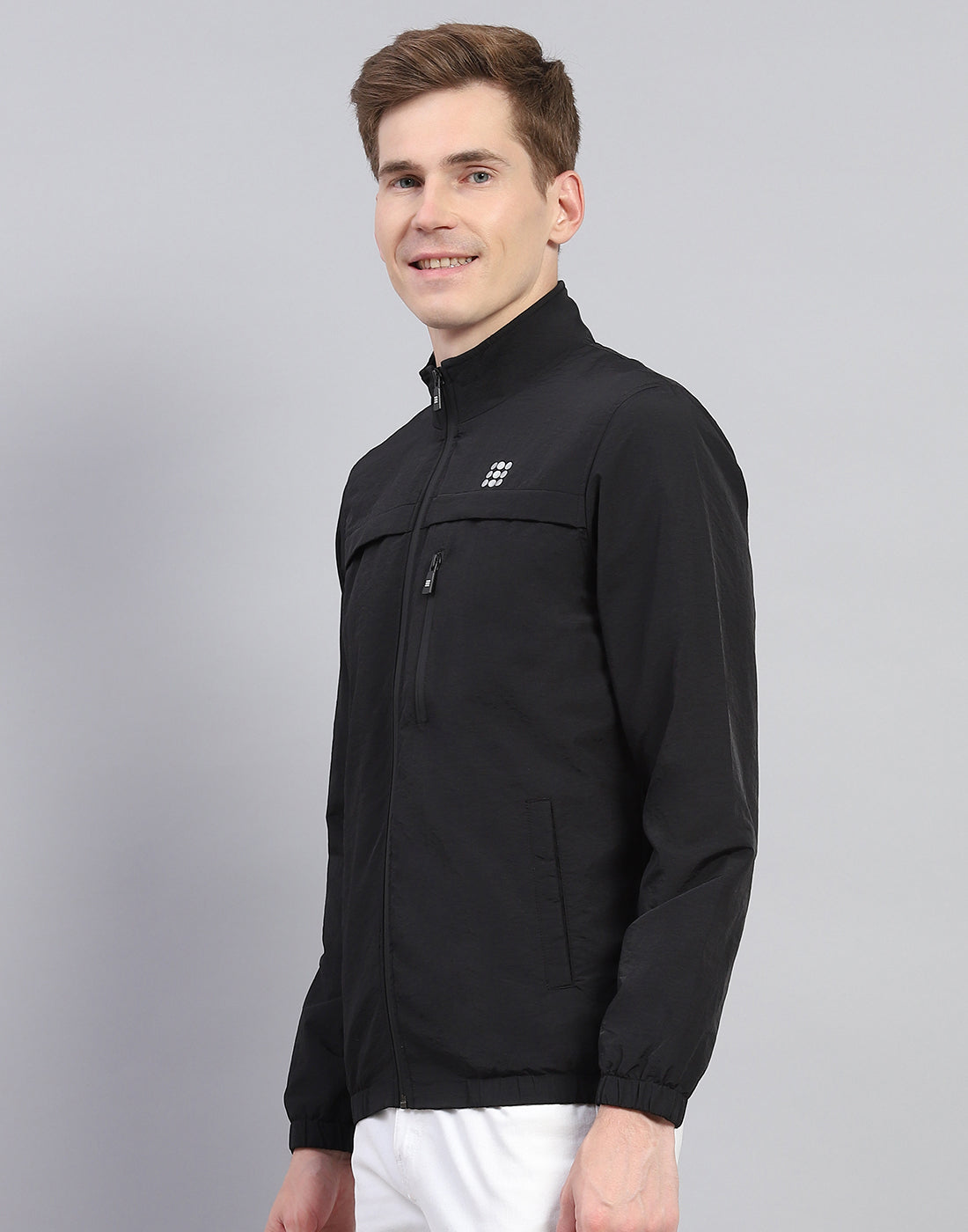 Rock.it Men Black Solid Stand Collar Full Sleeve Jacket