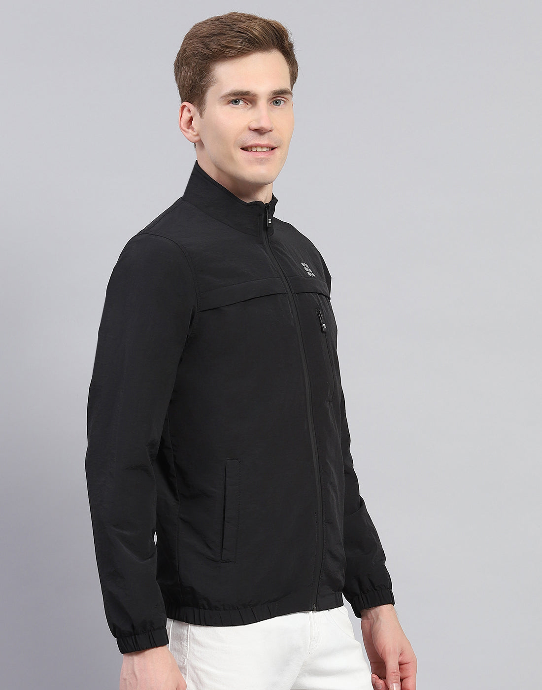 Rock.it Men Black Solid Stand Collar Full Sleeve Jacket