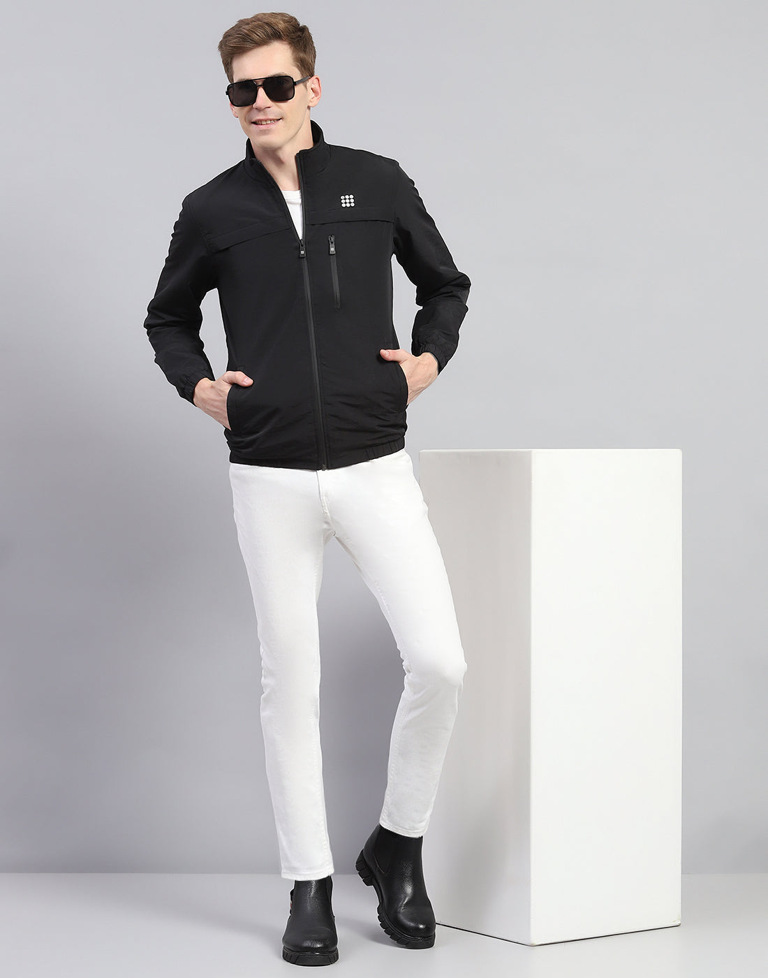 Rock.it Men Black Solid Stand Collar Full Sleeve Jacket
