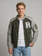 Rock.it Men Olive Self Design Stand Collar Full Sleeve Bomber Jacket
