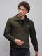 Rock.it Men Olive Solid Collar Full Sleeve Knitted Jacket