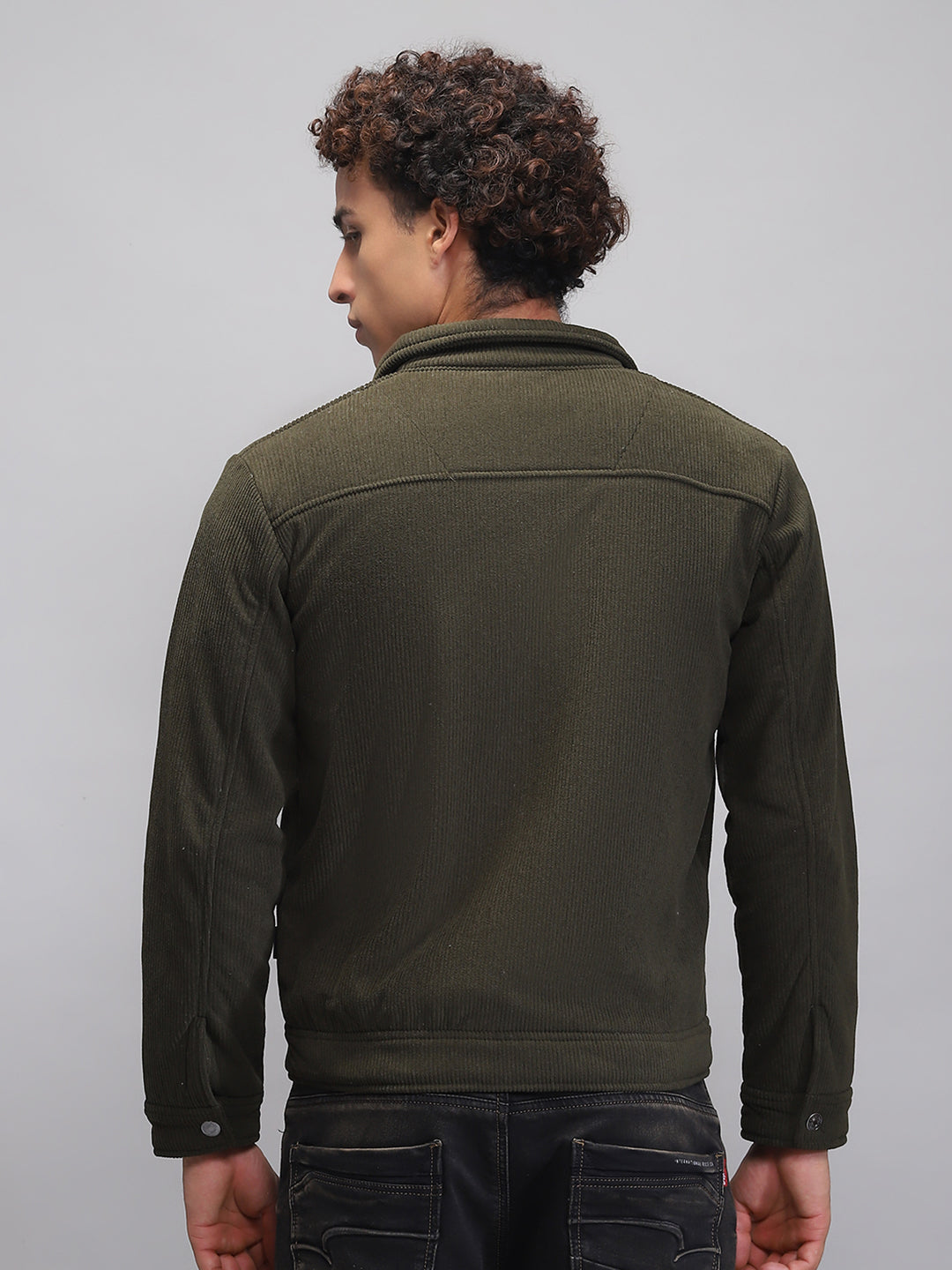 Rock.it Men Olive Solid Collar Full Sleeve Knitted Jacket