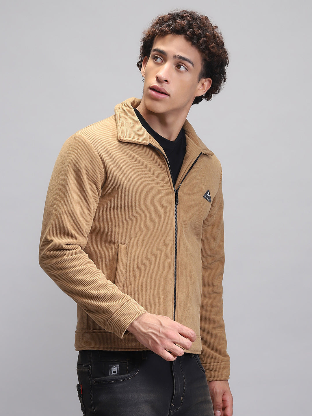 Rock.it Men Camel Brown Solid Collar Full Sleeve Jacket
