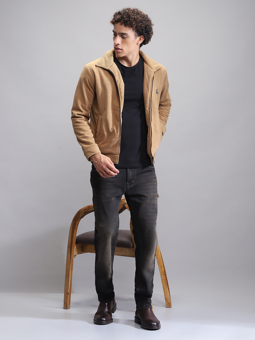 Rock.it Men Camel Brown Solid Collar Full Sleeve Jacket
