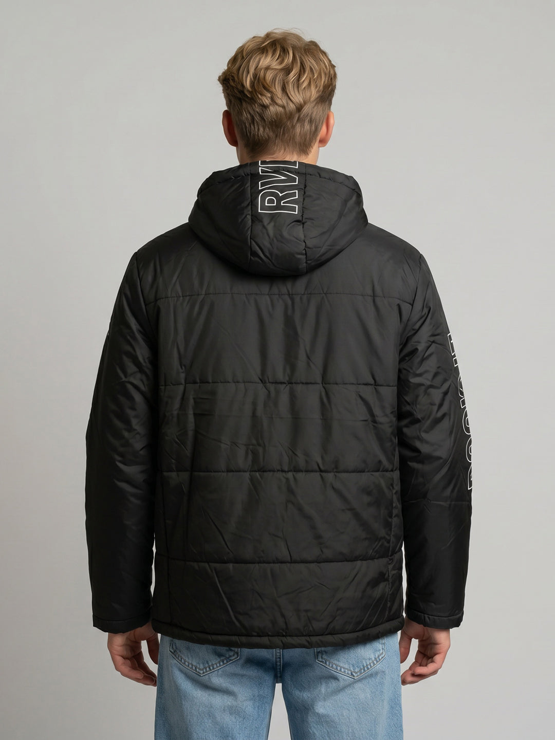 Rock.it Men Black Solid Hooded Full Sleeve Puffer Jacket