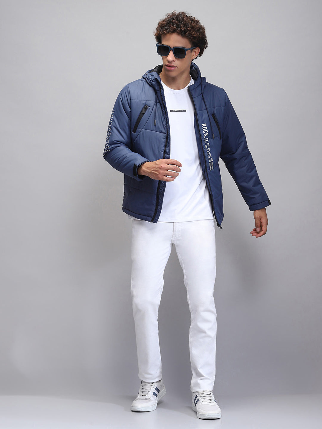 Rock.it Men Teal Blue Solid Hooded Full Sleeve Jacket