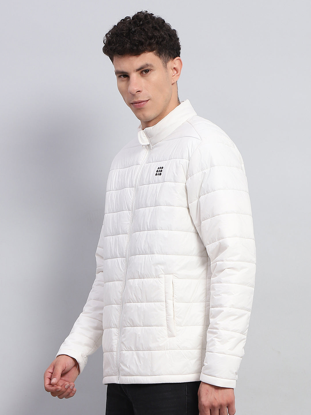 Rock.it Men White Solid Mock Neck Full Sleeve Jacket
