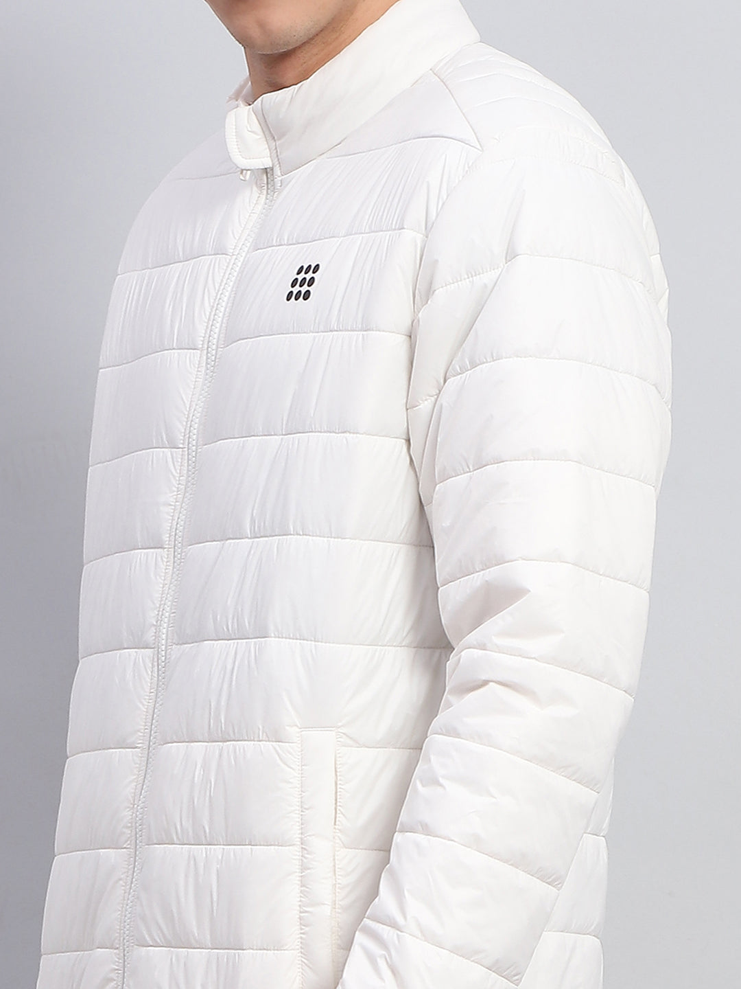 Rock.it Men White Solid Mock Neck Full Sleeve Jacket