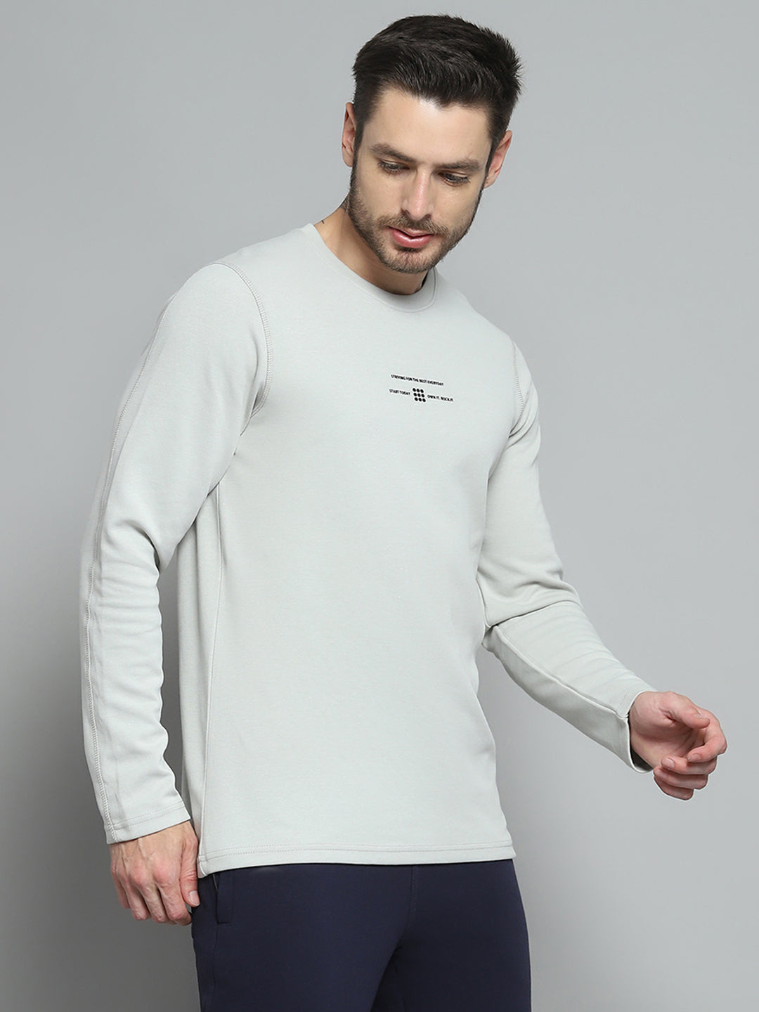 Rock.it Men Grey Printed Round Neck Full Sleeve Winter T-Shirt