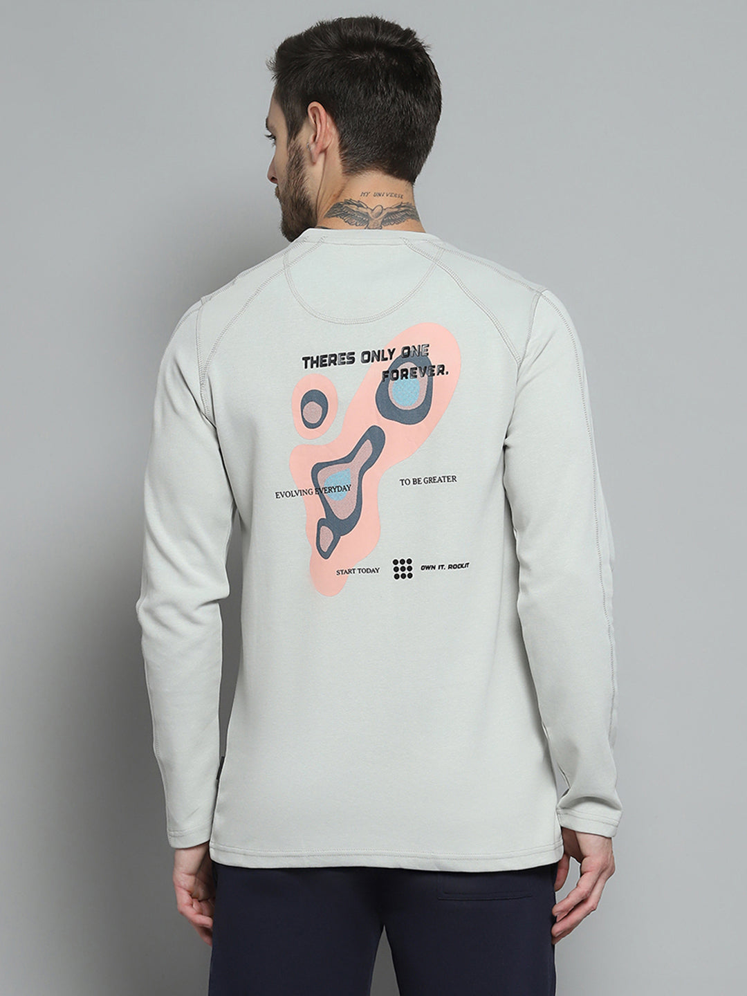 Rock.it Men Grey Printed Round Neck Full Sleeve Winter T-Shirt