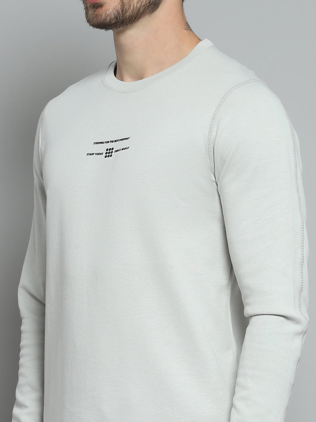 Rock.it Men Grey Printed Round Neck Full Sleeve Winter T-Shirt