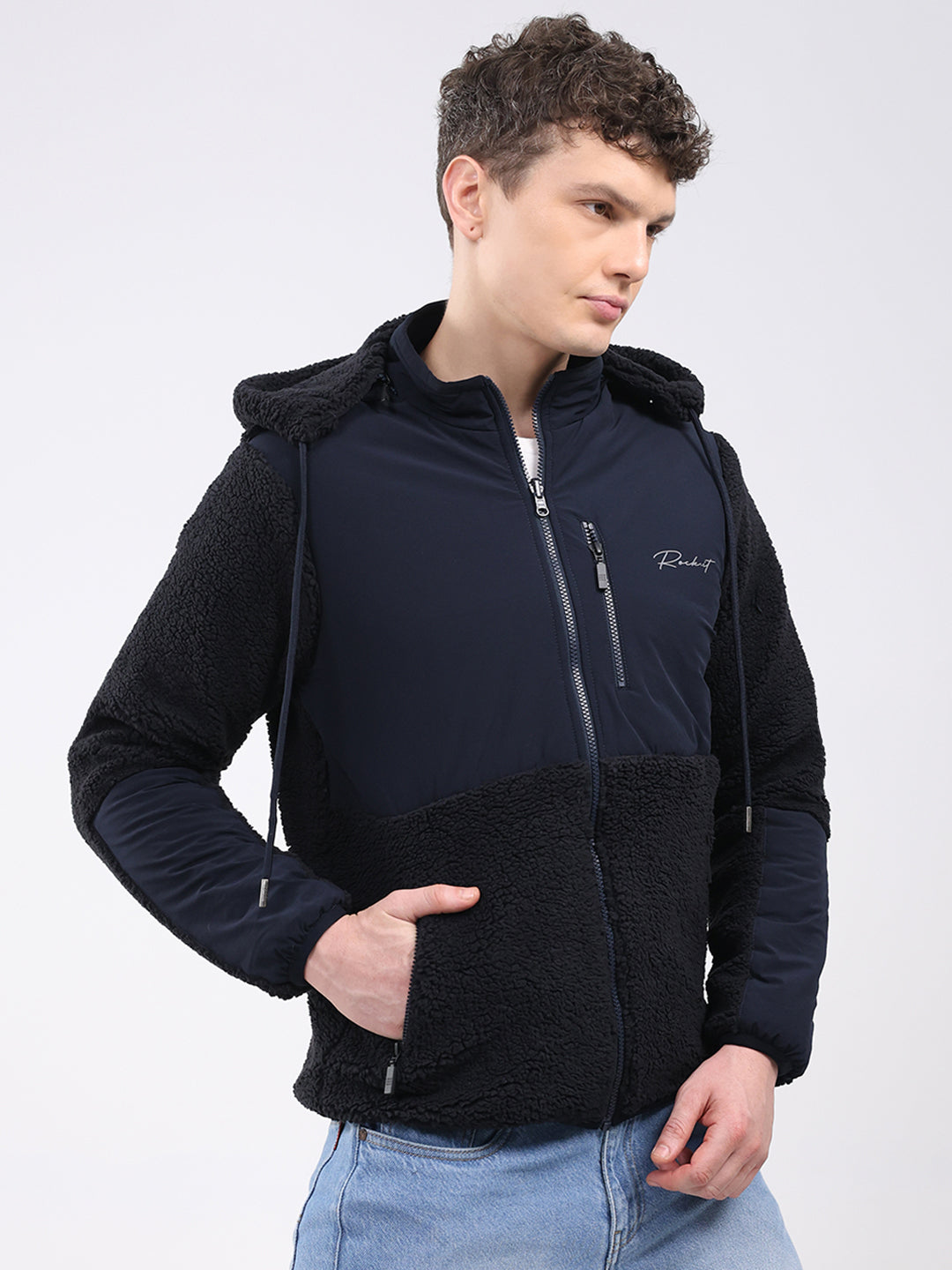 Rock.it Men Navy Blue Solid Hooded Full Sleeve Reversible Jacket