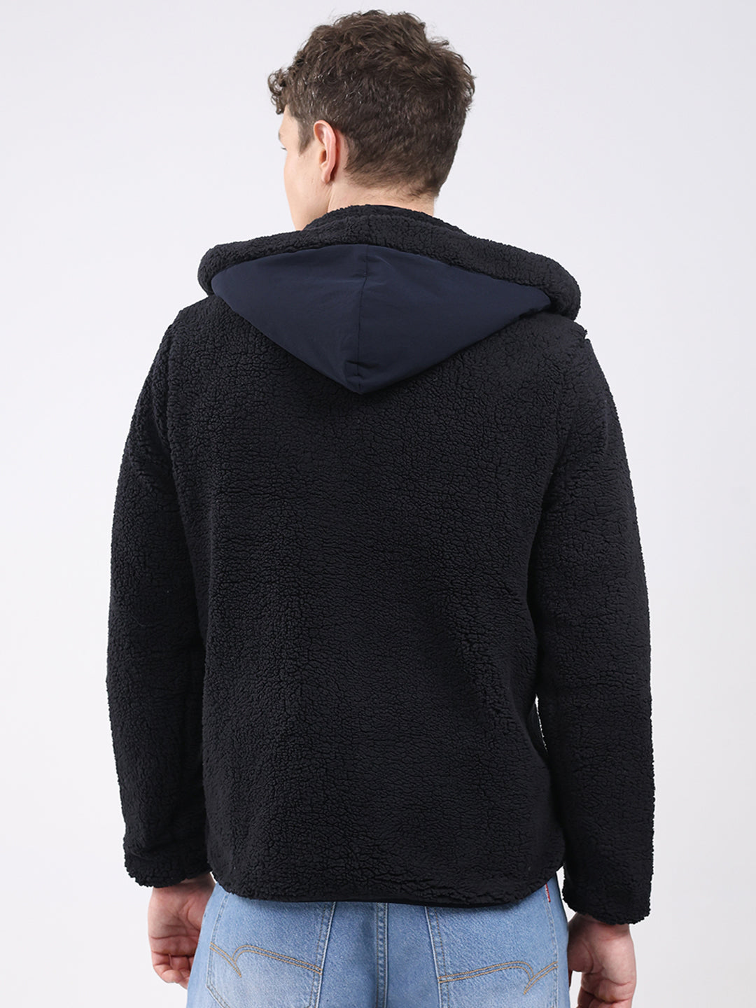 Rock.it Men Navy Blue Solid Hooded Full Sleeve Reversible Jacket