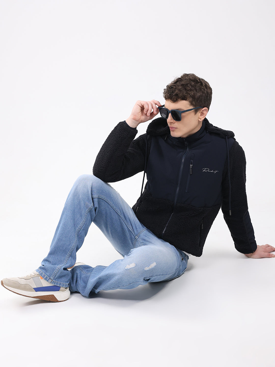 Rock.it Men Navy Blue Solid Hooded Full Sleeve Reversible Jacket