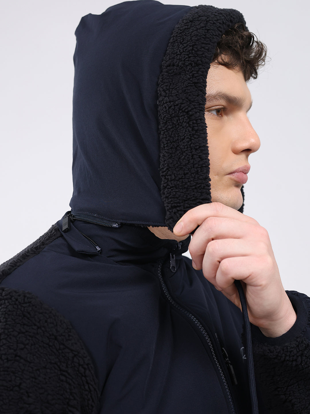 Rock.it Men Navy Blue Solid Hooded Full Sleeve Reversible Jacket