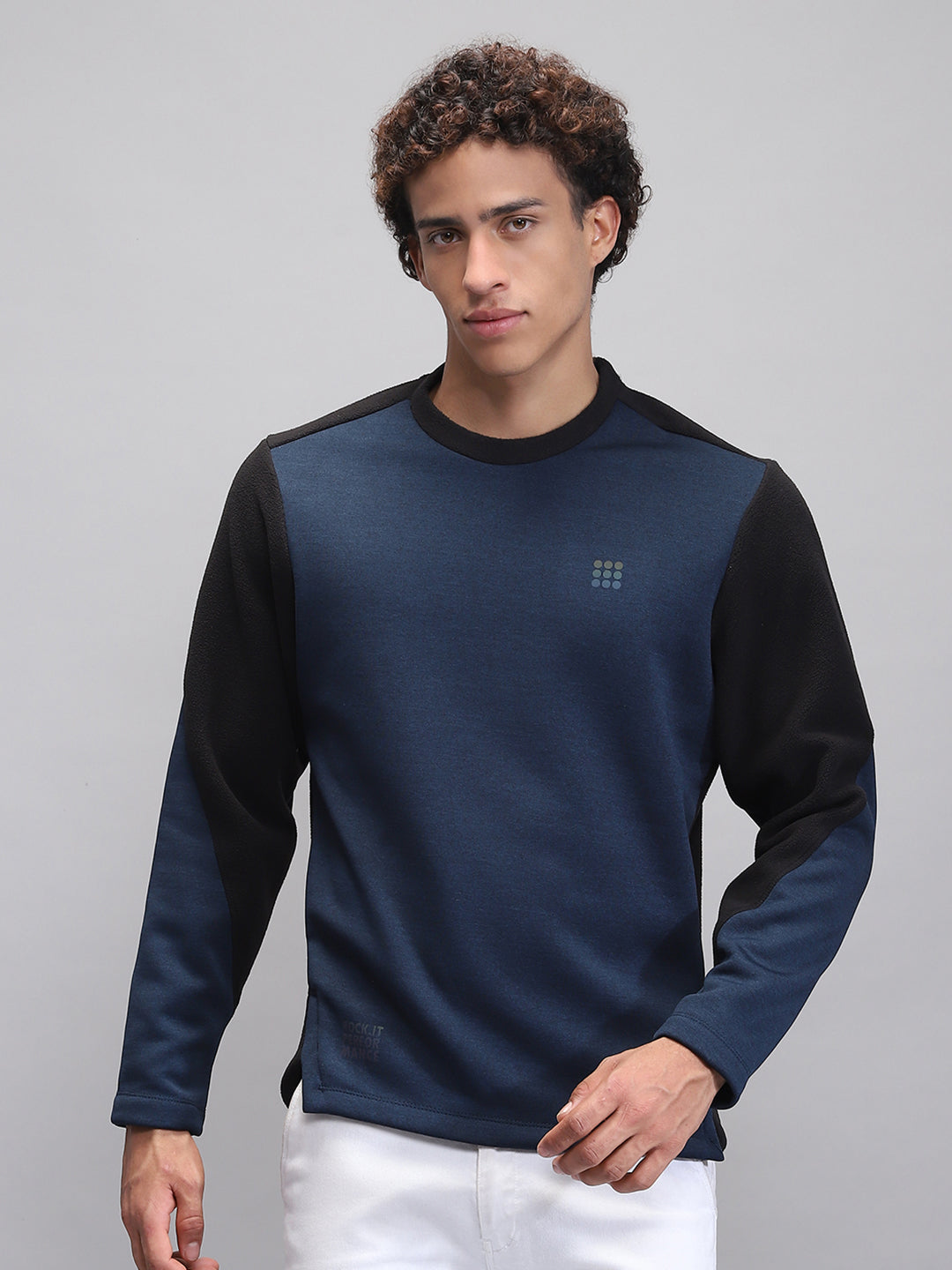 Rock.it Men Teal Blue Solid Round Neck Full Sleeve Sweatshirt