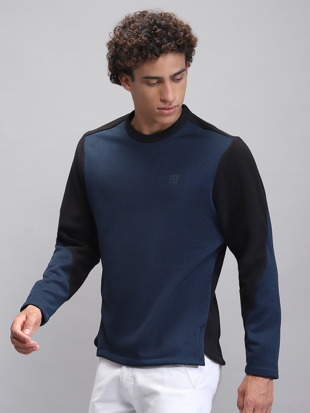 Rock.it Men Teal Blue Solid Round Neck Full Sleeve Sweatshirt