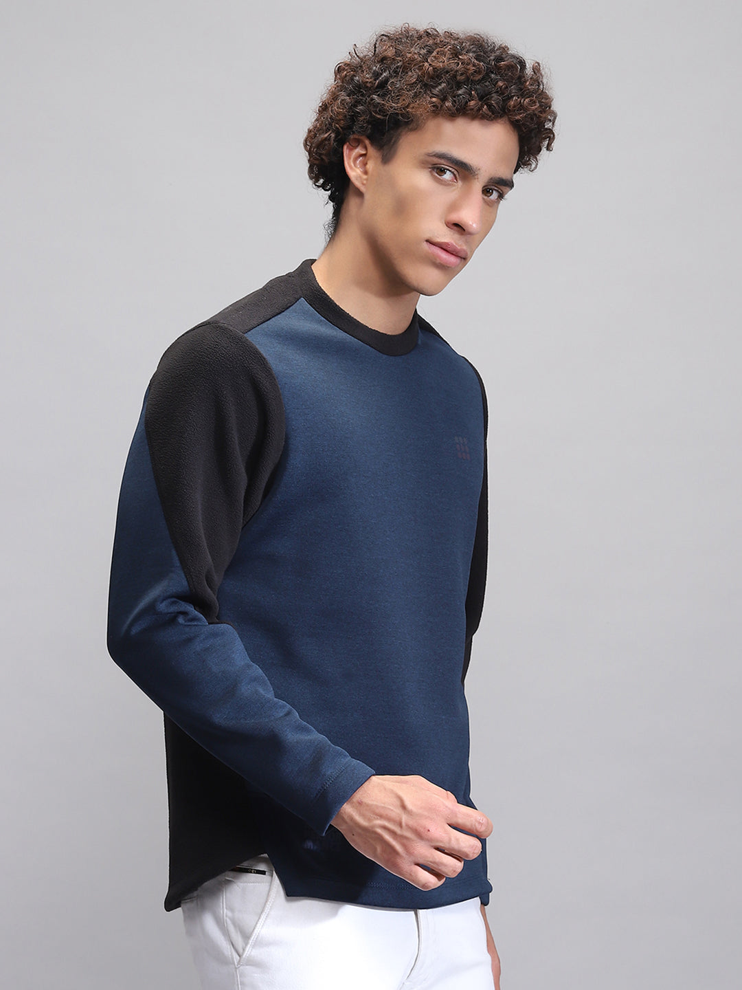 Rock.it Men Teal Blue Solid Round Neck Full Sleeve Sweatshirt