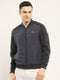 Rock.it Men Navy Blue Solid Band Collar Full Sleeve Jacket