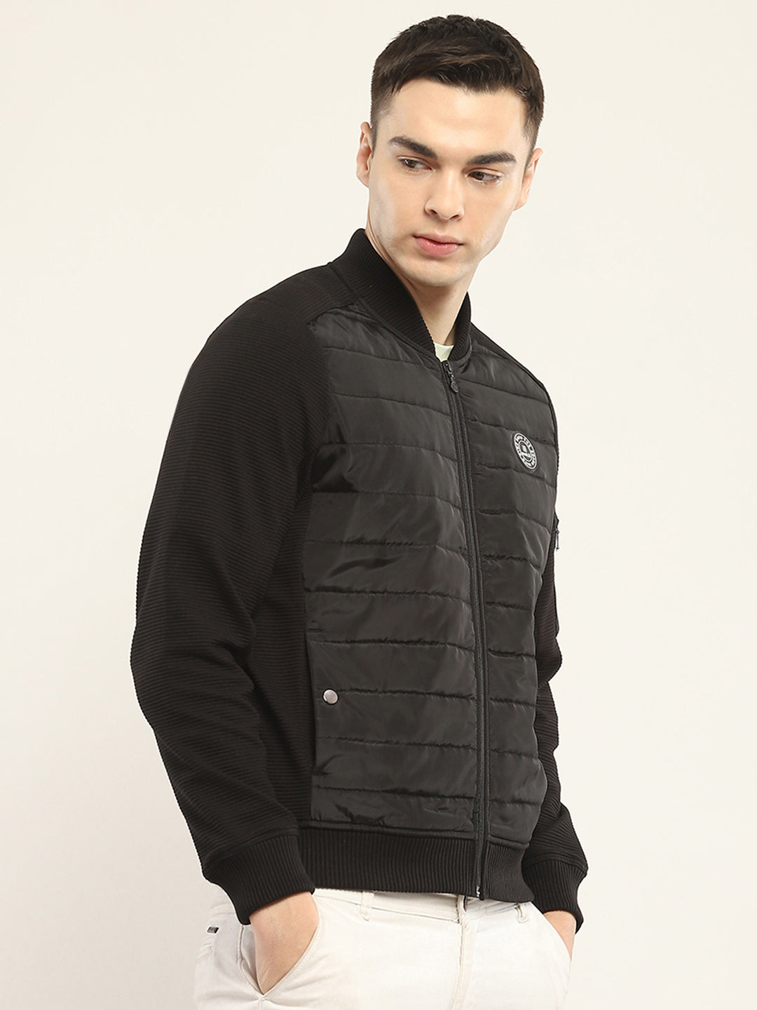 Rock.it Men Black Solid Band Collar Full Sleeve Jacket