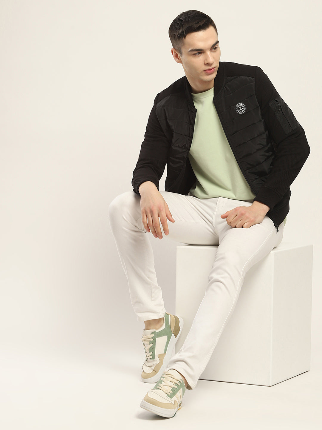 Rock.it Men Black Solid Band Collar Full Sleeve Jacket