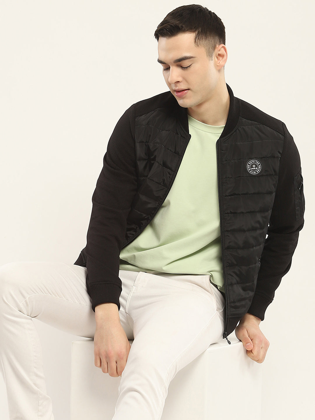 Rock.it Men Black Solid Band Collar Full Sleeve Jacket