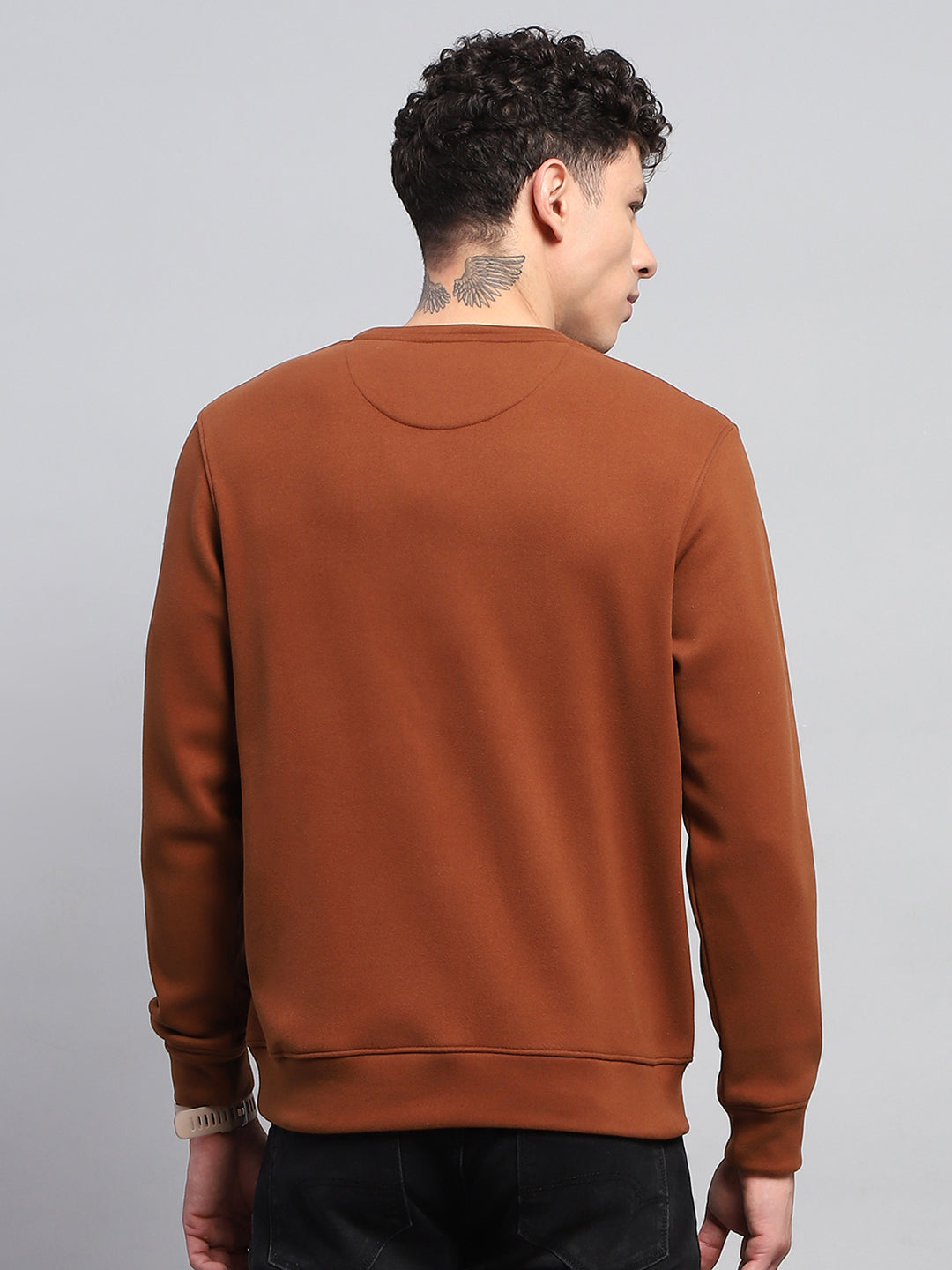 Rock.it Men Rust Solid Round Neck Full Sleeve Sweatshirt