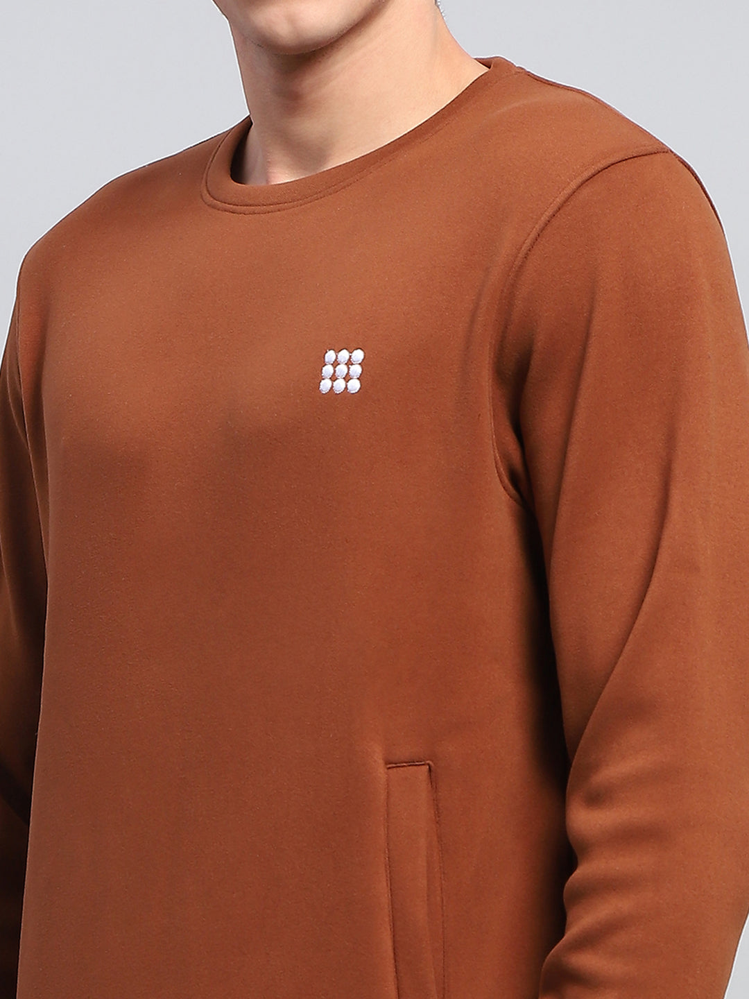 Rock.it Men Rust Solid Round Neck Full Sleeve Sweatshirt