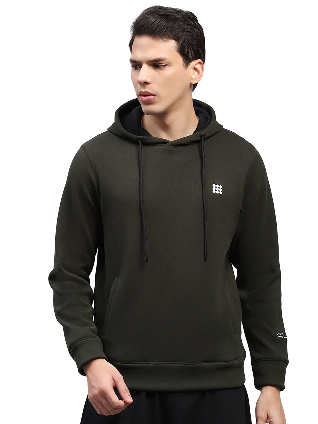 Rock.it Men Olive Solid Hooded Full Sleeve Sweatshirt