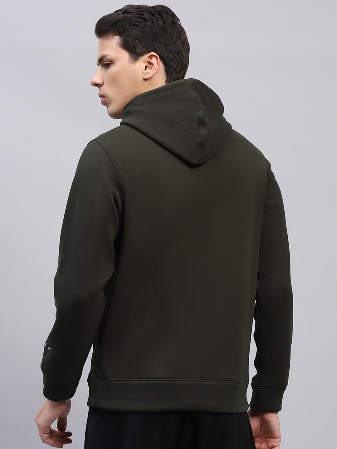 Rock.it Men Olive Solid Hooded Full Sleeve Sweatshirt