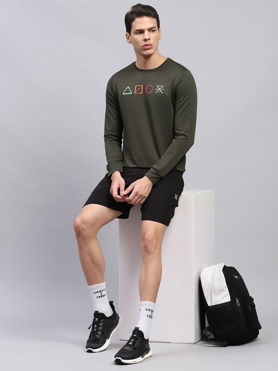 Rock.it Men Olive Printed Round Neck Full Sleeve Sweatshirt